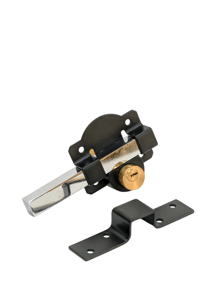 Barn lock finished in stainless steel and black