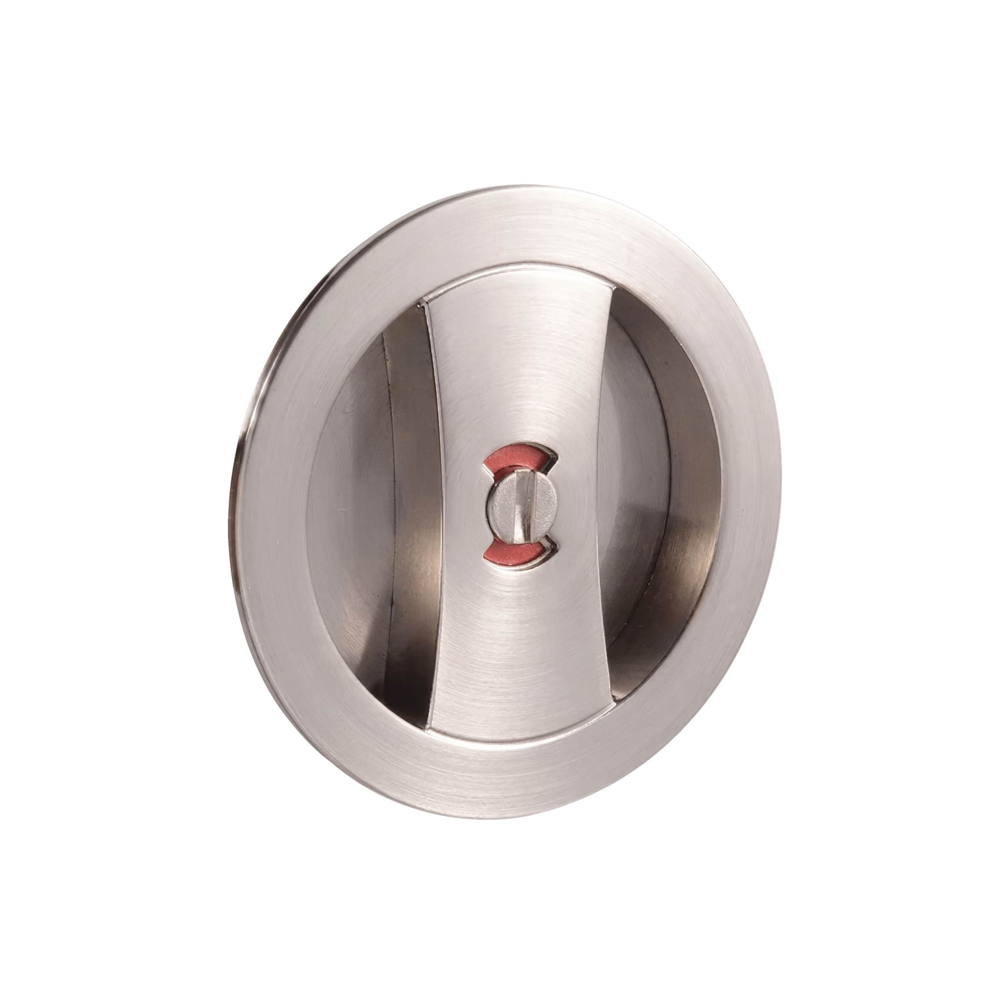 Round cavity pull sliding privacy set in satin chrome