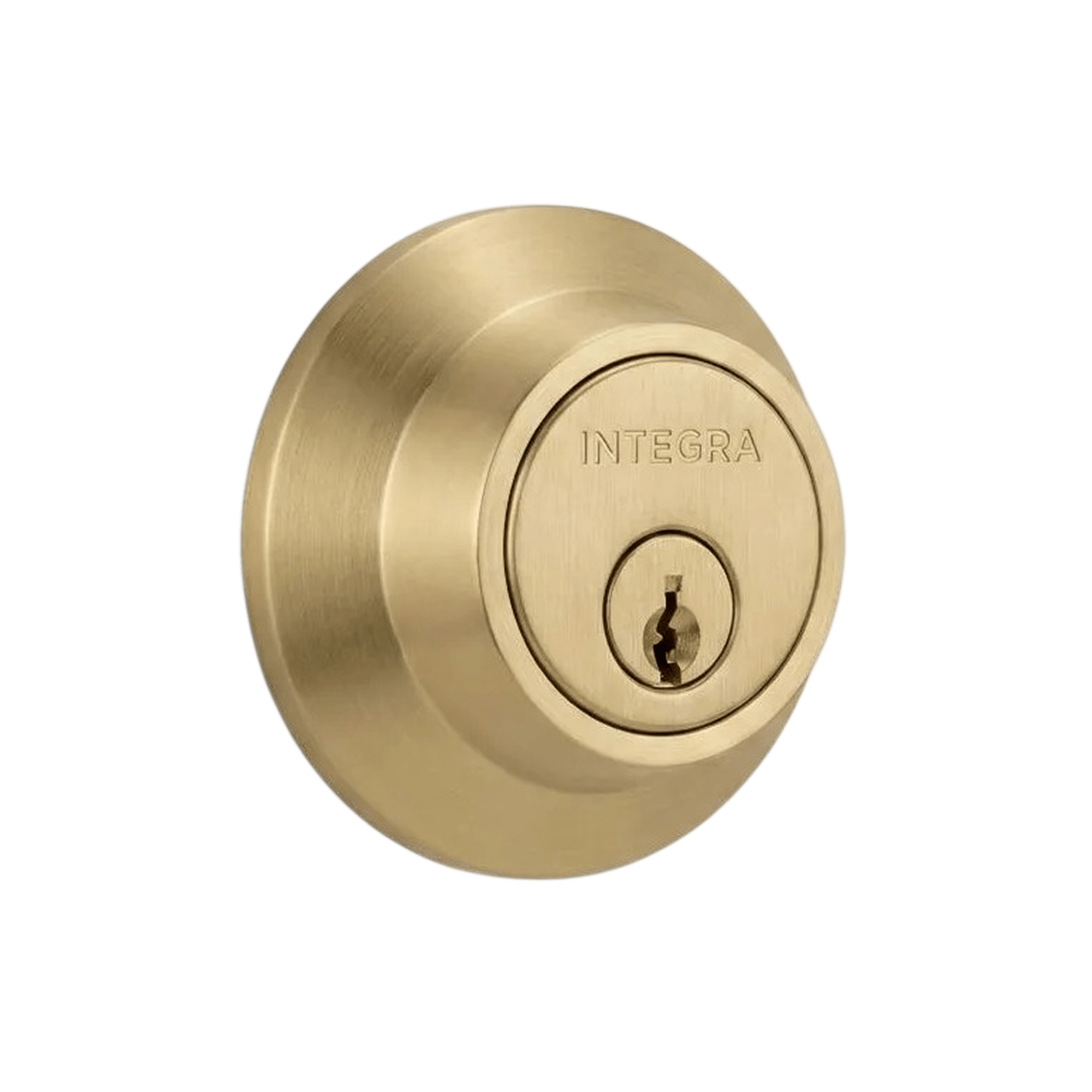 Round single cylinder deadbolt in brushed brass